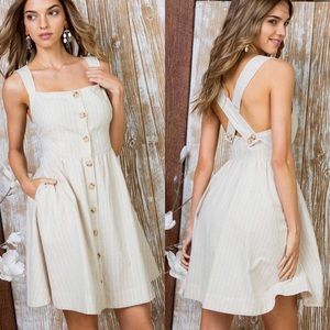 Taupe Button Front Cross Back Dress
